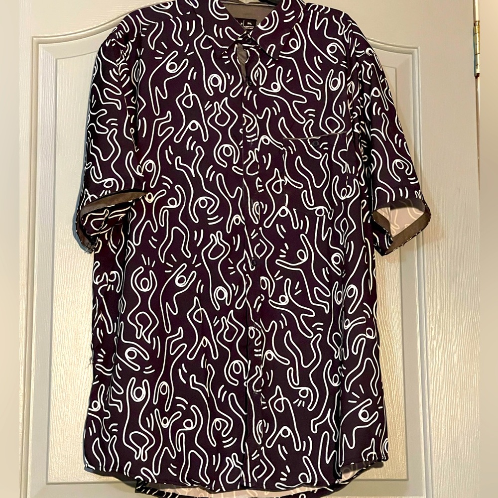 Public Record All Over Print Button Up Short Slee… - image 1